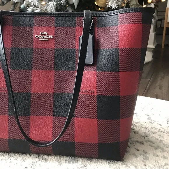 Coach City Tote Bag With Buffalo Plaid Print, 7271 - Picture 4 of 15